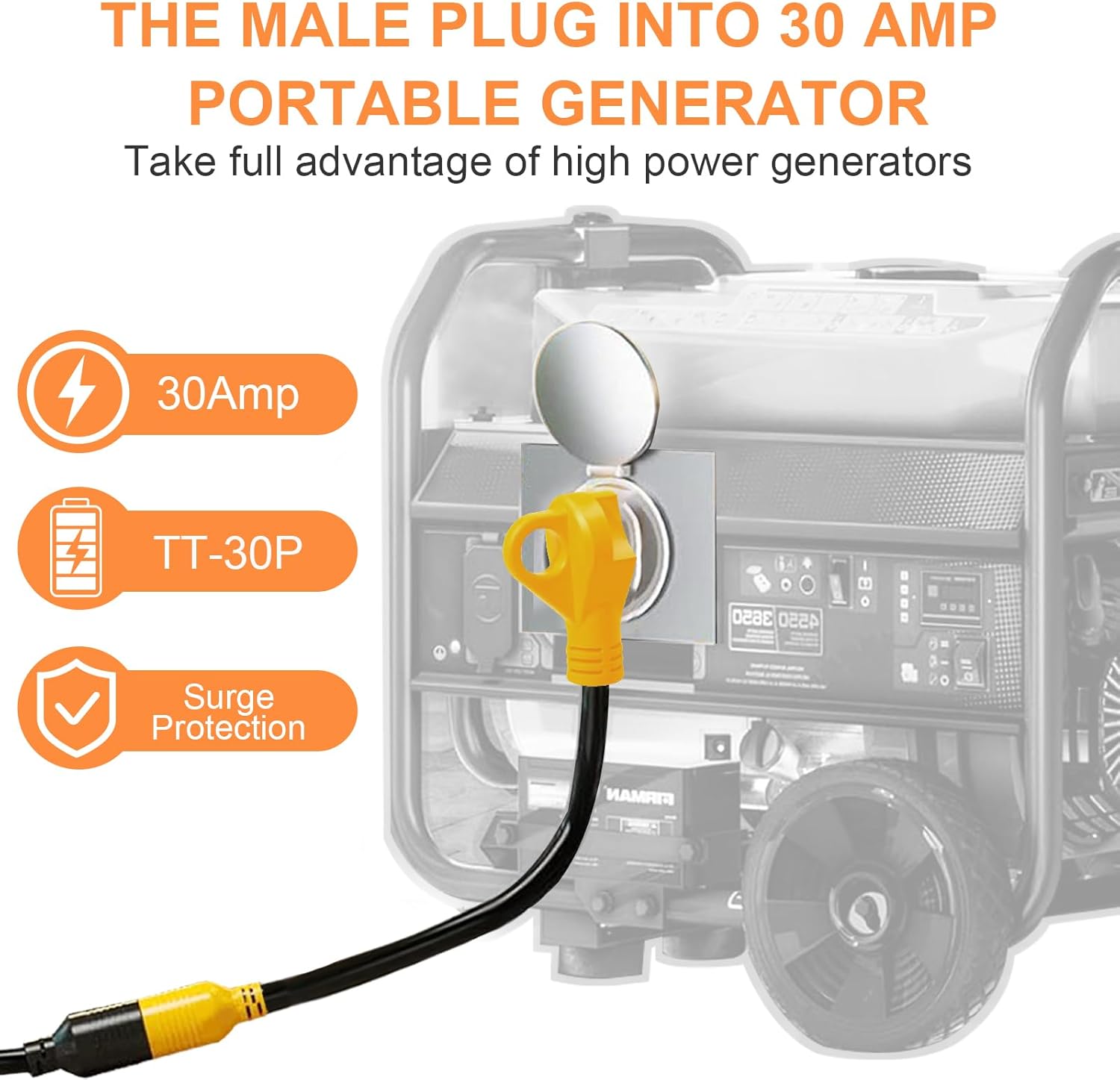 50ft Generator Transfer Switch Adapter Cord NEMA TT-30P to L14-30R, 3 Prong 30 Amp RV Generator TT-30 Male Plug to 4 Prong 30 Amp Inlet Box L14-30 Female Connector, STW 10AWG/3C, ETL Listed