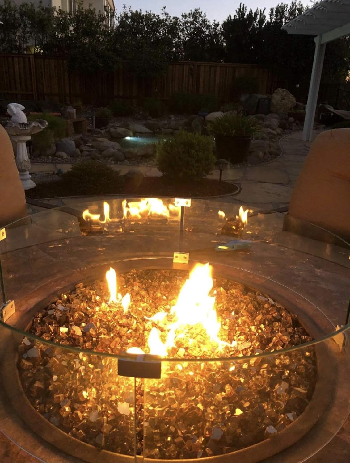 AMS Fire Pit Table Round Tempered Glass Wind Guard 42