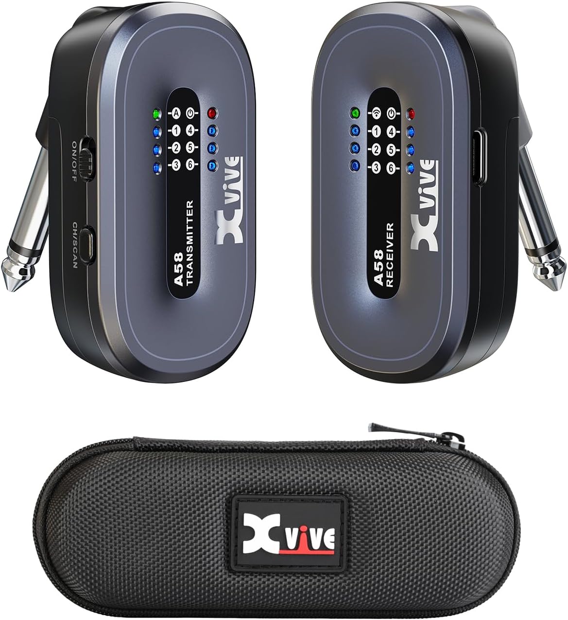 Xvive A58 Wireless Guitar System 5.8GHz Wireless Guitar Transmitter Receiver for Active or Passive Pickup Electric/Acoustic Bass Guitar