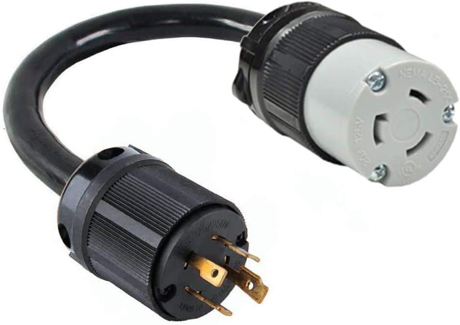 L14-30P Generator 4-Pin Male Plug To L6-20R 3-Prong Female Socket Receptacle Outlet Electric Power Cord Cable Twist Lock Adapter/Converter NEMA FX778