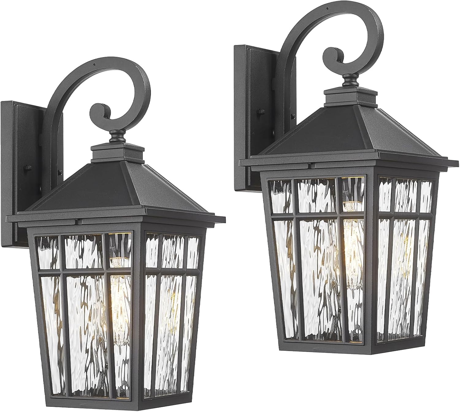 Darkaway 2pcs Large Outdoor Wall Lights for House, 18inch Exterior Lighting Fixtures Wall Mount Outdoor Porch Lights Black Outside Sconce Lights with Water Ripple Glass for Patio Garage Hallway