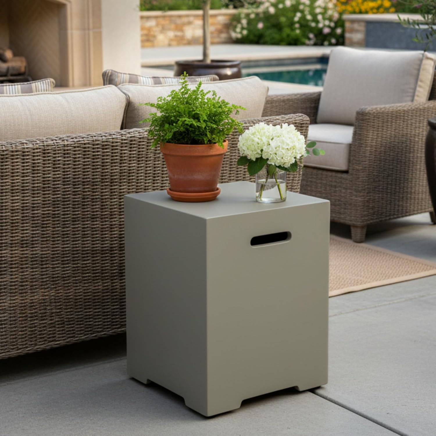 16 Inch Propane Tank Cover Concrete Design 20 LB Tank Hideaway Table For Gas Fire Pits And Patio Decor (Grey)