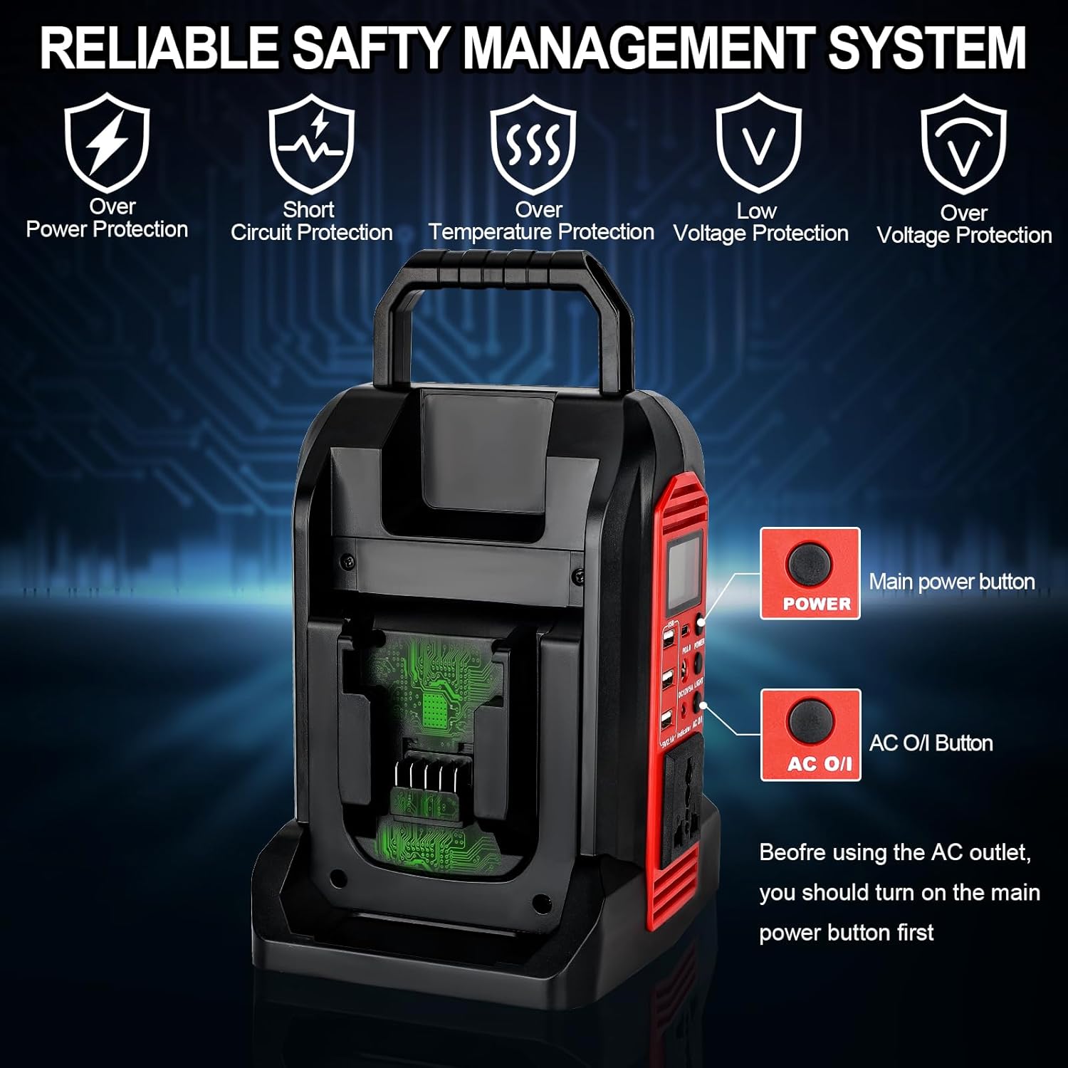 WaxPar Power Inverter Compatible with Milwaukee 18V Battery, 350W Power Supply Inverter Outdoor Generators Converter DC 20V to AC 110V ~120V with AC Outlet &USB Port&Type-C Port& LED Light