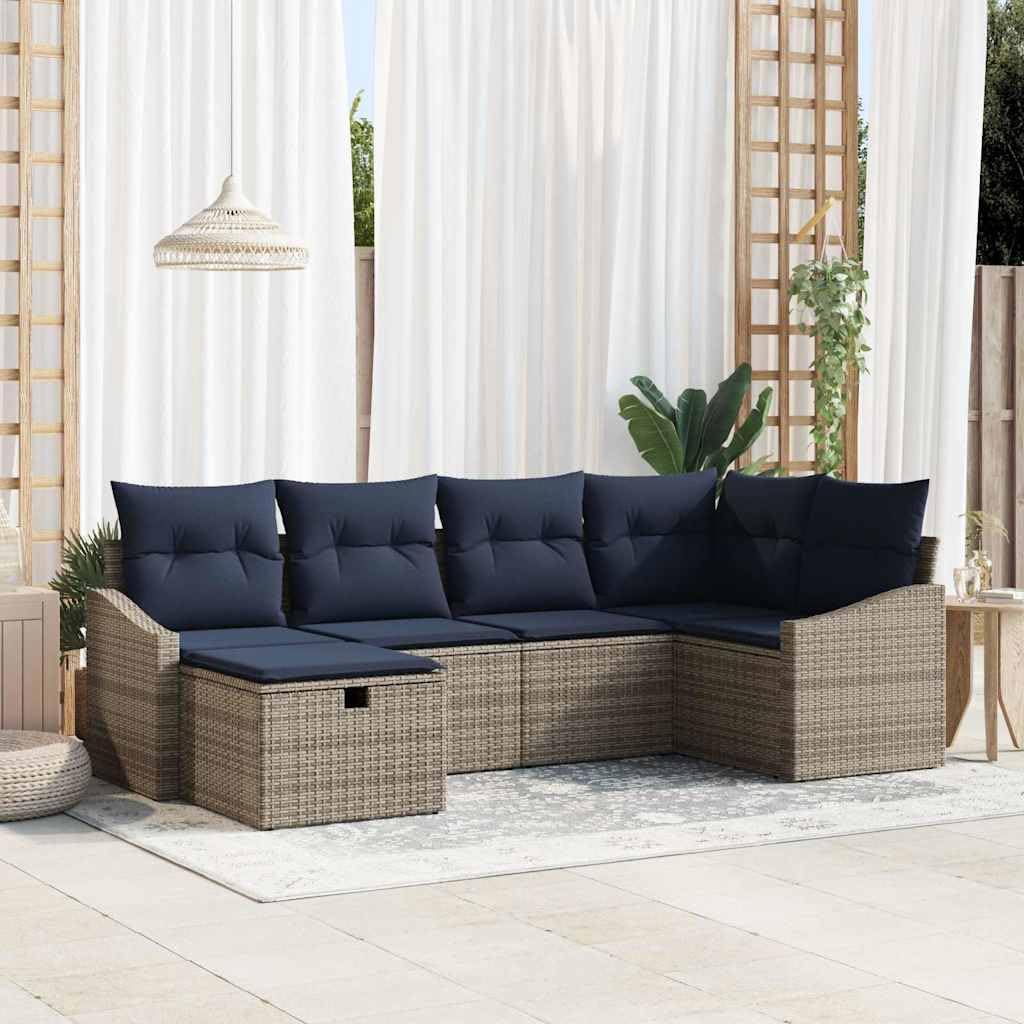 Grey Poly Rattan Garden Sofa Set with Cushions, Outdoor Patio Furniture, Modular Sectional Seating, UV-Resistant, Weather-Resistant, with Storage Compartments, for Balcony & Deck