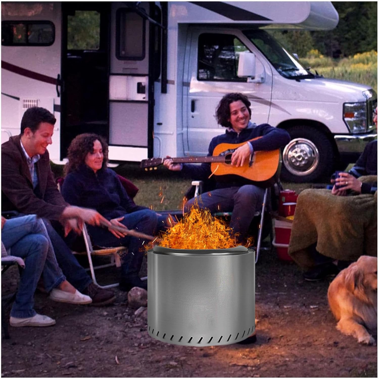 Smokeless Firepit 19.4 Inches Outside, Fire Pit Durable Stainless Steel for Wood Burning, Fire Pit Smokeless with Removable Ash Pan