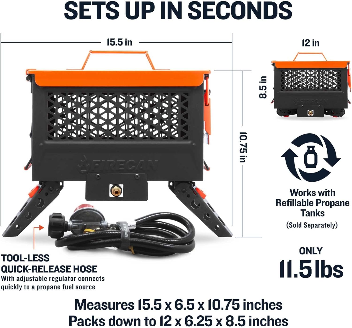 Ignik FireCan Portable Propane Fire Pit with Hose and Adjustable Regulator