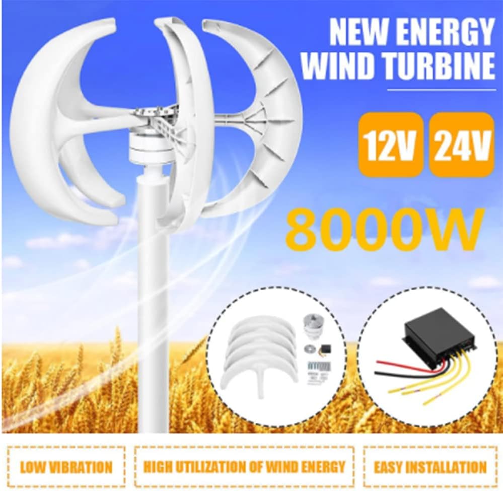 8000W 12V 24V 5 Blades Vertical Axis Wind Turbines Generator Lantern Motor Kit for Home Hybrids Streetlight Use Electromagnetic,24v