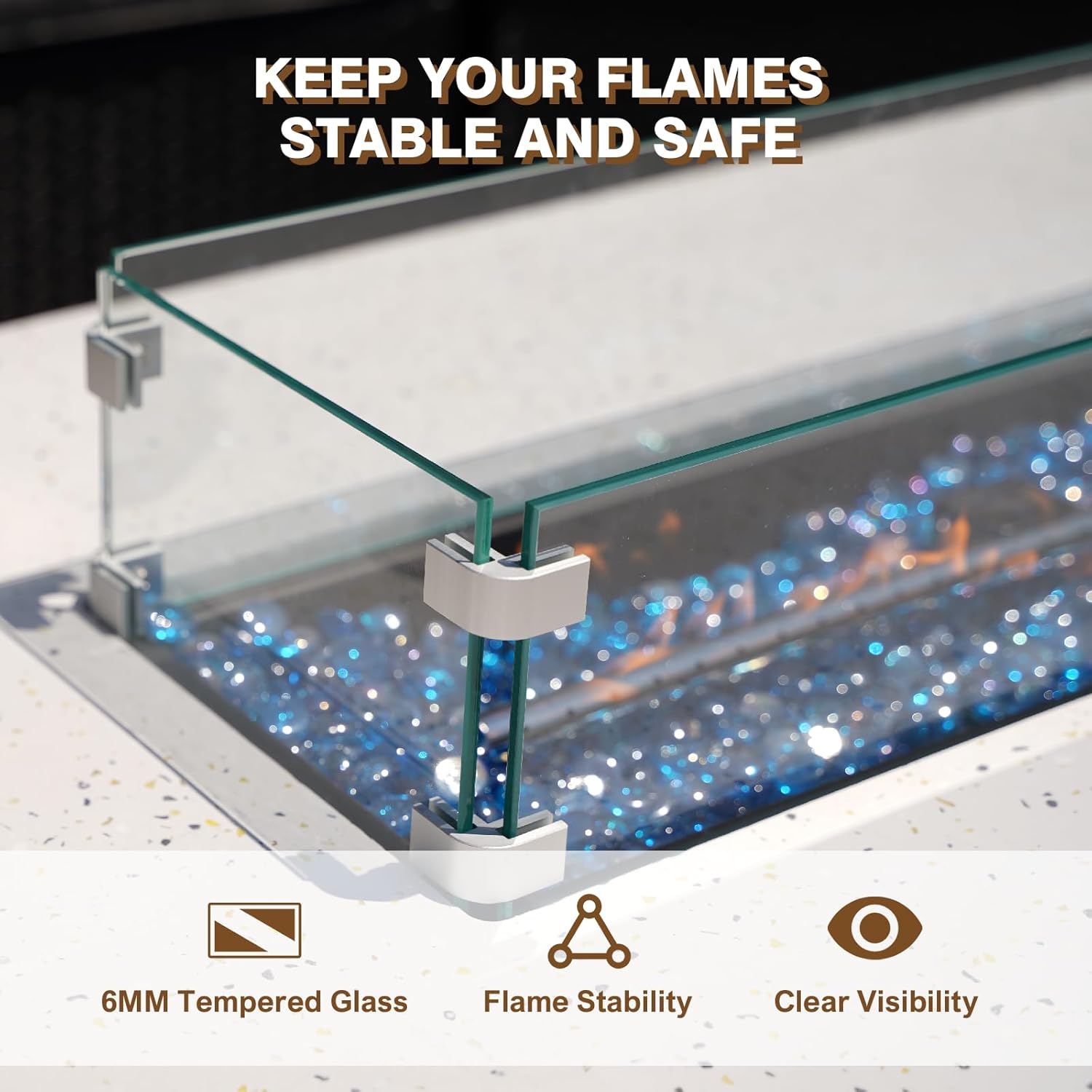 2-Piece Outdoor Propane Fire Pit Table Set – Premium Terrazzo-Like MgO Finish, 56-Inch Gas Fire Table with Glass Wind Guard for Patio, Garden & Backyard, Includes Rain Cover & Glass Beads