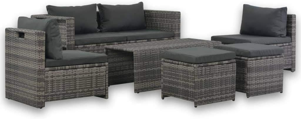 6 Piece Patio Lounge Set with Cushions Poly Rattan Gray,Modern 7Piece Rattan Outdoor Lounge Set with Storage and Cushions for Garden, Patio Patio Furniture, Outdoor Furniture Sets