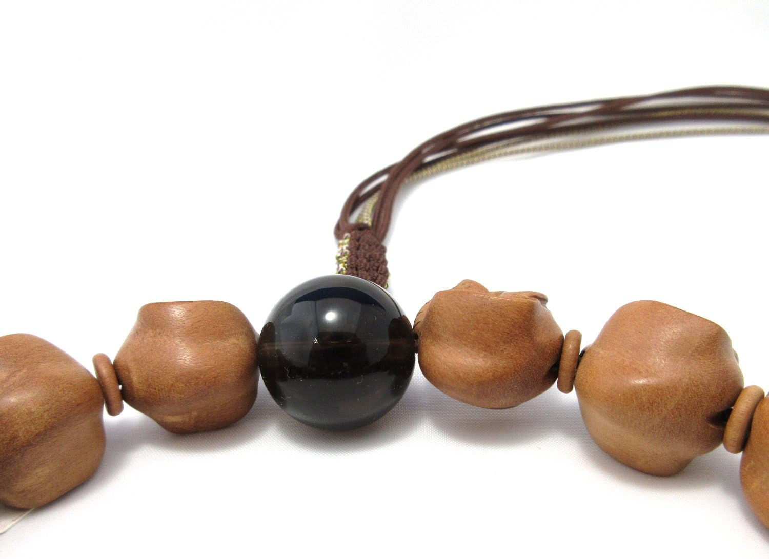 京都あさひ屋 Elephant Wood Carving with Smoky Quartz Japanese Juzu Buddhist Prayer Beads Handemade in Kyoto JUA35