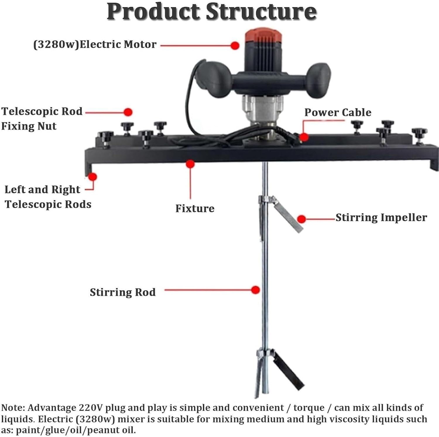 Barrel Drum Stirrer, IBC Paint Stirring Machine, 3280w Electric Tank Mixer Machine with Support Hanger, Paint Mixing Equipment for Ink Dissolver Agitator