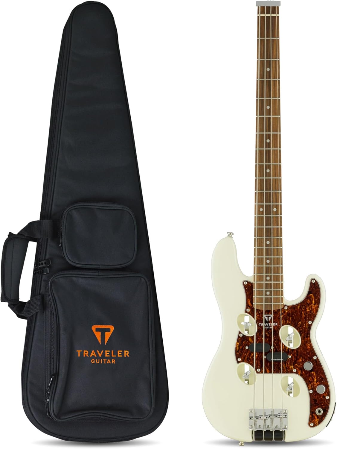 Traveler Guitar TB-4P Pearl White Bass | Travel Guitar with Aux-in | 4 String Bass Guitar with 22 Jumbo Frets | Full 32