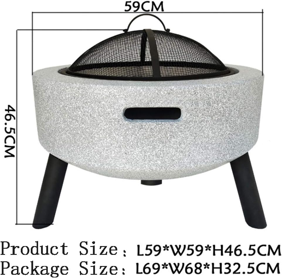 Outdoor Round Burning Fire Pit Fire Bowl for Garden and Patio with BBQ Grill Shelf Heater/BBQ/Ice Pit with Waterproof Cover (3 in 1Fire Pit),White