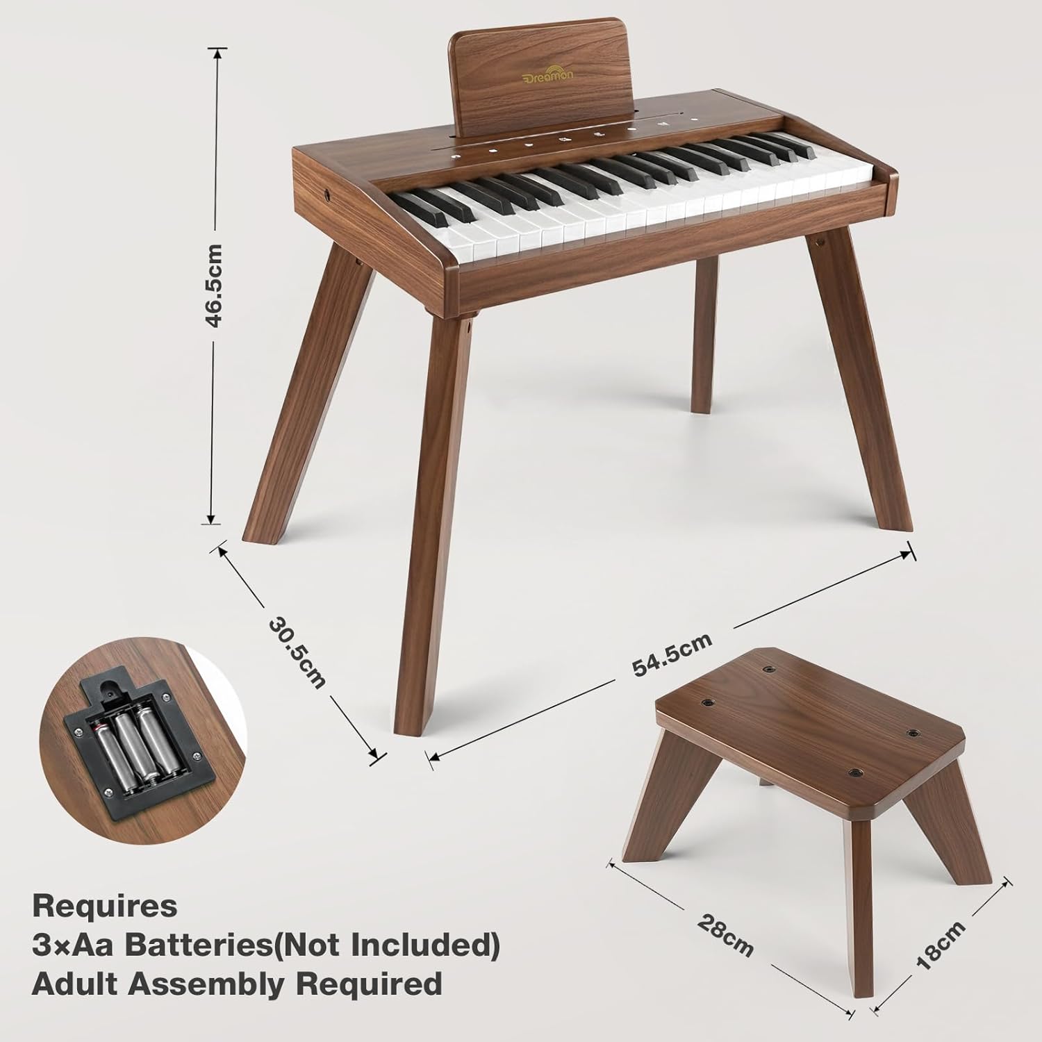 Dreamon Kids Digital Piano Keyboard, Music Educational Instrument Toy, Wood Piano for 3+ Girls and Boys, Christmas & Birthday Gifts for Kids Ages 6-12 Years Old