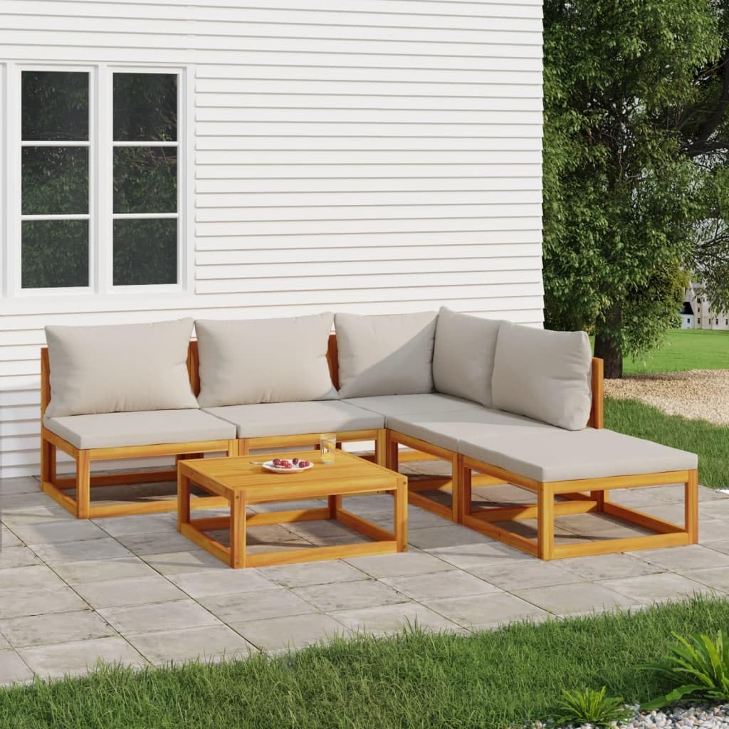 6 Piece Patio Lounge Set with Light Gray Cushions Solid Wood,Elegant and Durable Acacia Wood Patio Lounge Set for Outdoor Comfort Patio Furniture, Outdoor Furniture Sets
