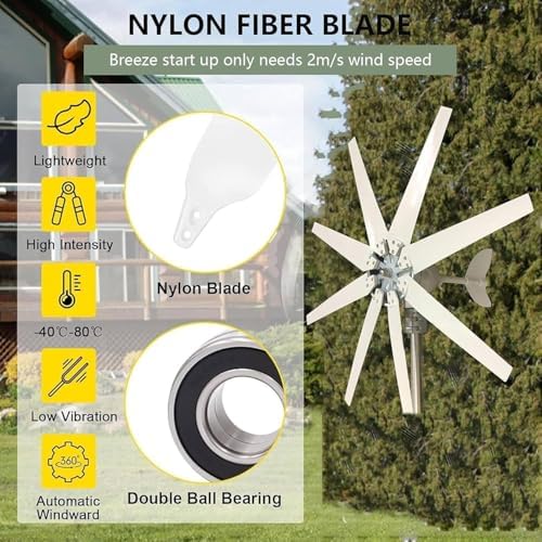 8000W Wind Turbine Generator 12V/24V/48V with MPPT Controller - Vertical Axis Windmill Power System for Home Garden Outdoor Energy Generation