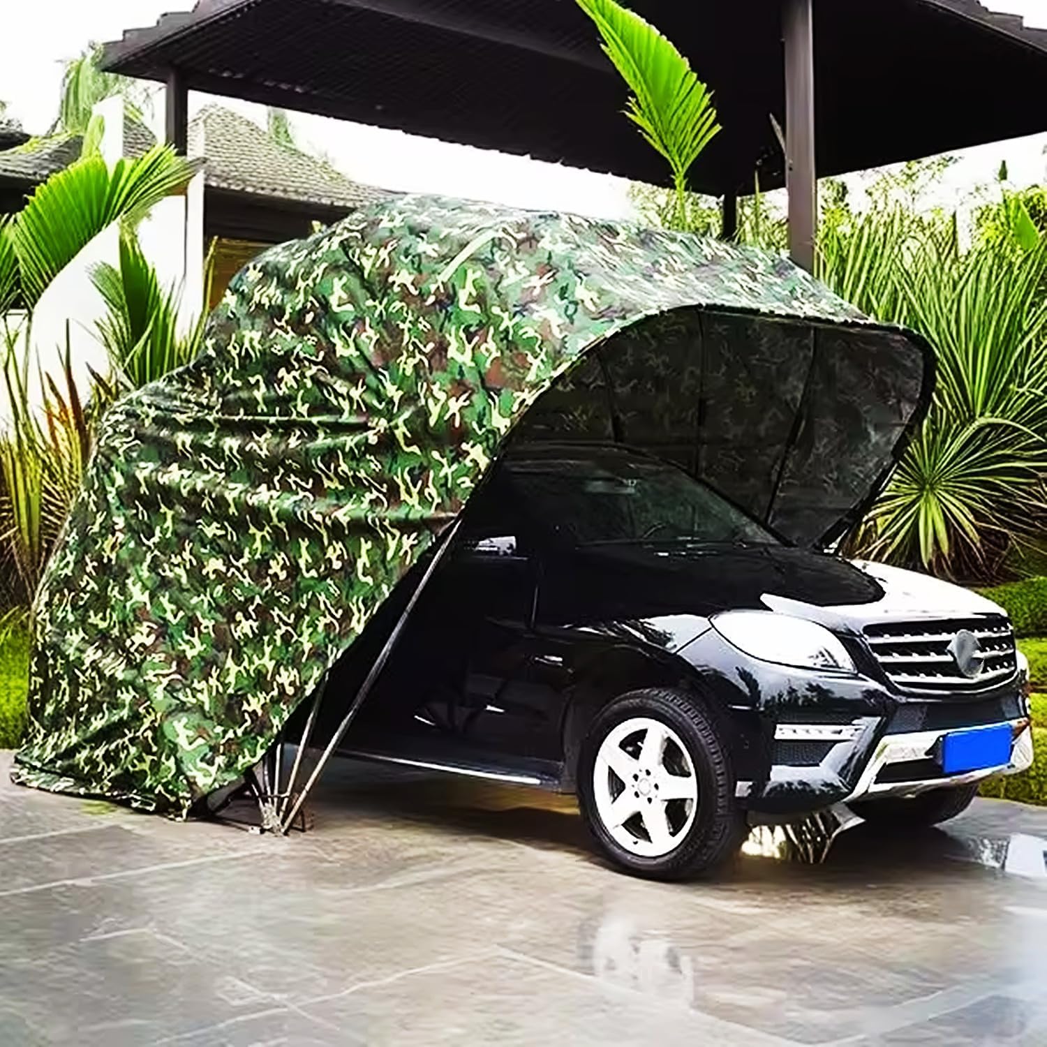 Household Car Folding Canopy, Semi-Automatic Mobile Cold-Proof Carport, Heavy Duty Metal Carport Canopy, Outdoor Car Tent Garage Shelter (21x9x8.7ft)