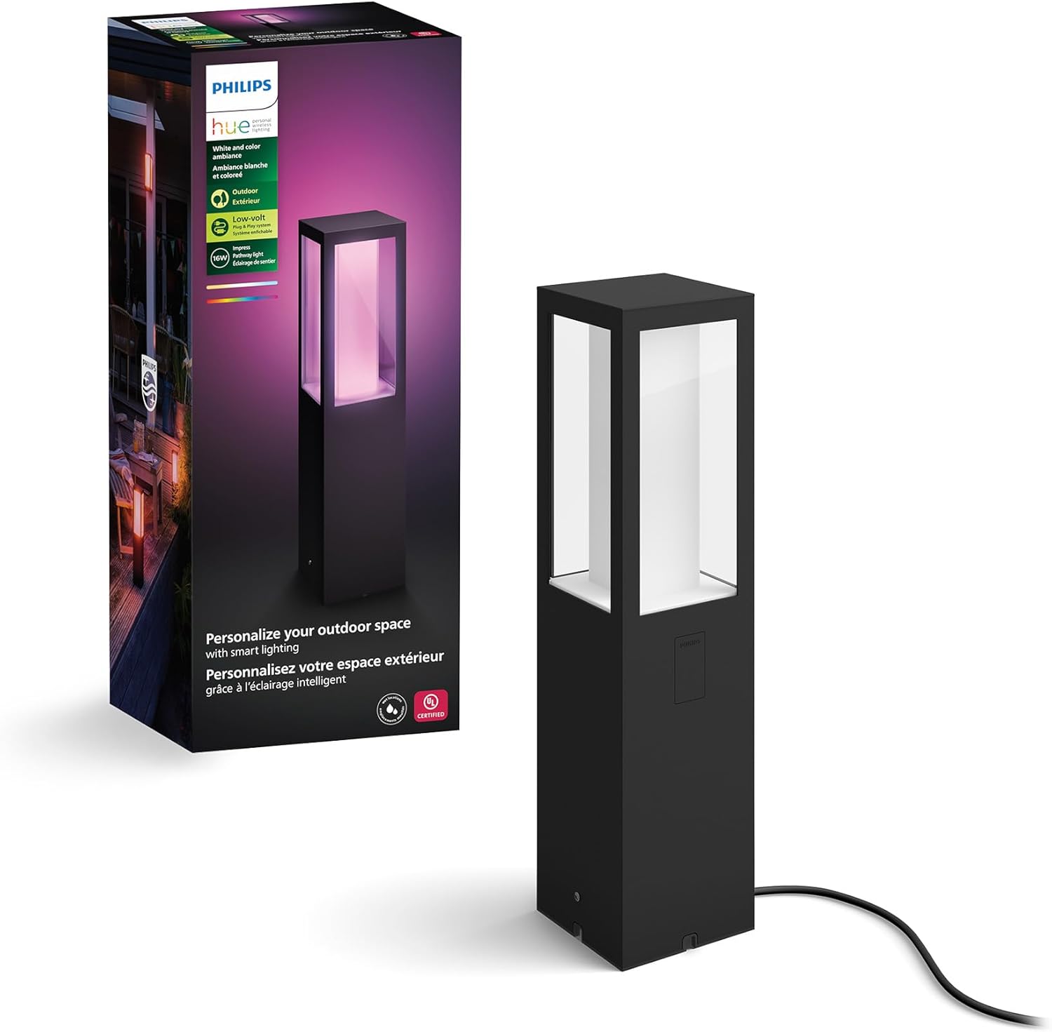 Philips Hue Impress Outdoor Pedestal Light (Low-volt), (400 x 100mm) White & Color Light, Voice Control, Bridge required
