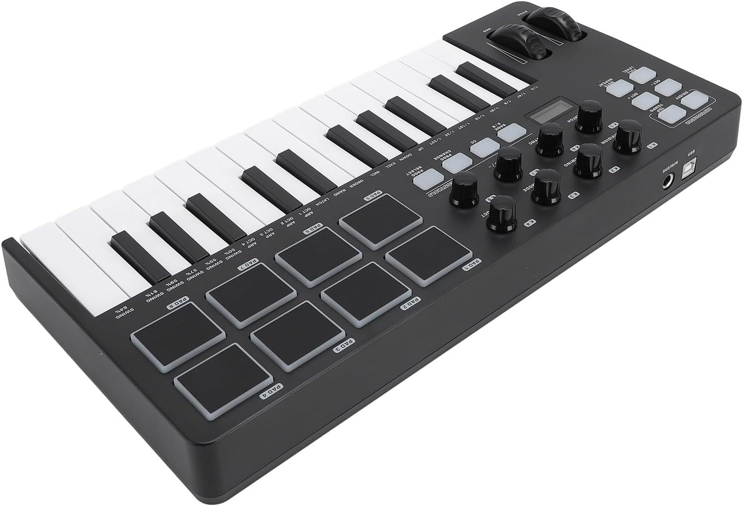 Focket USB MIDI Keyboard Controller, 25 Key with Arpeggiator Chord Mode for Integration Music Production Backlit Drum Pads Velocity Sensitive Keys Compact Lightweight Portable for