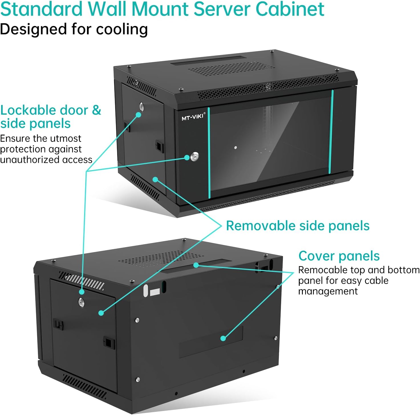 MT-VIKI 6U Wall Mount Server Cabinet Network Rack Vented Enclosure, 0.8mm Thick, 17.7'' Deep (450mm), for 19'' IT Equipment, Included 1pcs 10'' Depth Rack Shelf