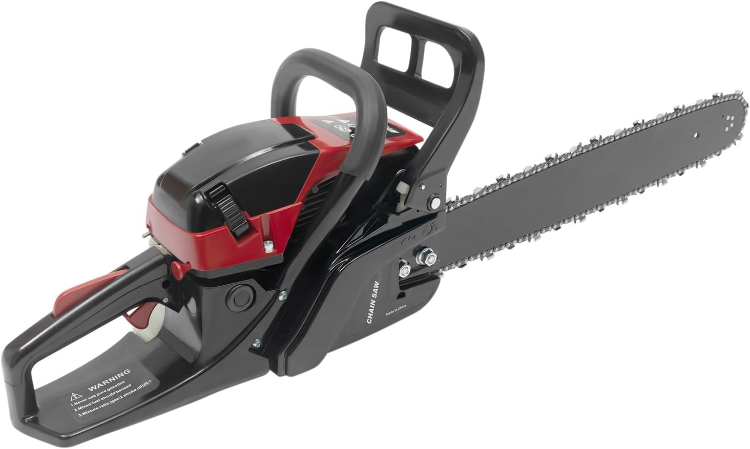 20Inch Gas Chainsaw, 2-Stroke 58CC 2.4KW Engine Handheld Gas Power Chain Saw with Air-cooled, Pull Start Petrol Saws Set for Wood Cutting, Garden Pruning, Forest Logging, Black & Red