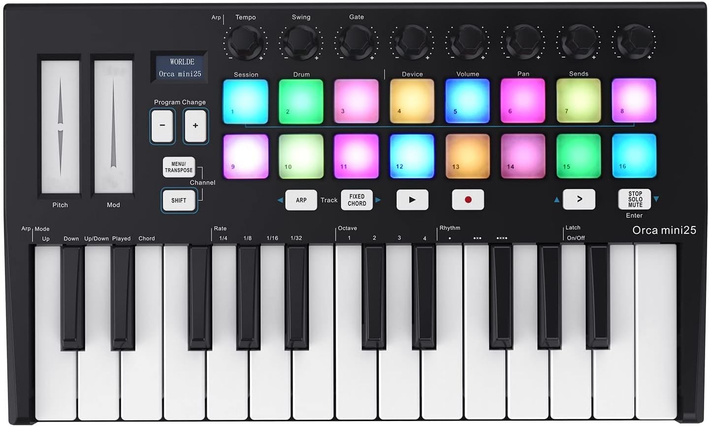 Electric Keyboard 25 MIDI Keyboard Controller 25-Key USB MIDI Controller Keyboard with 16 RGB Backlit Trigger Pads 8 Control Knobs