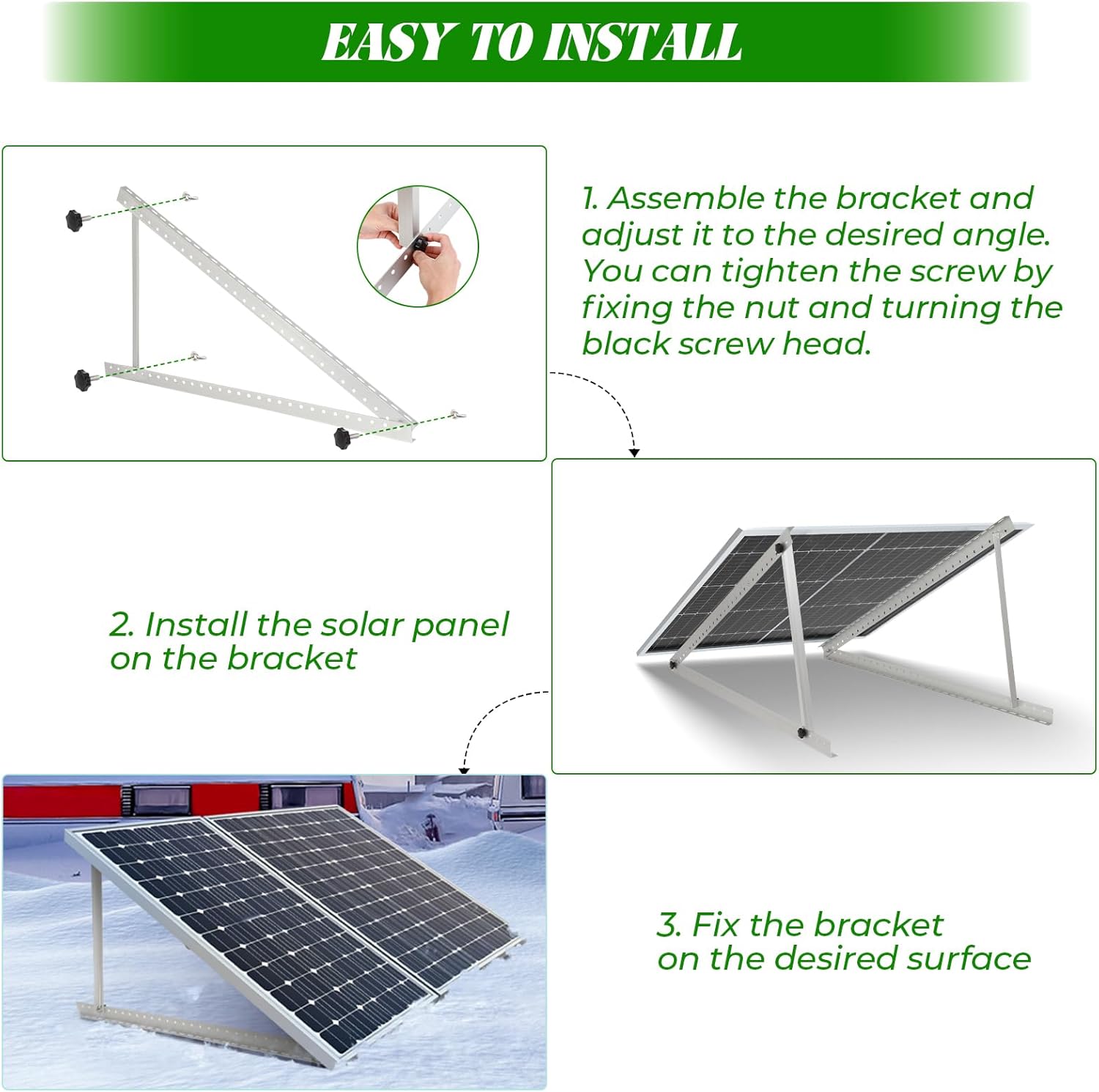 2 Sets Solar Panel Mount Brackets, 45inch Solar Panel Stands for Ground Roof RV Boat Off-Grid Camper, 0 to 90° Adjustable Photovoltaics Mounting Kit with Foldable Tilt Legs, for 2-4pcs 150-600 Watt