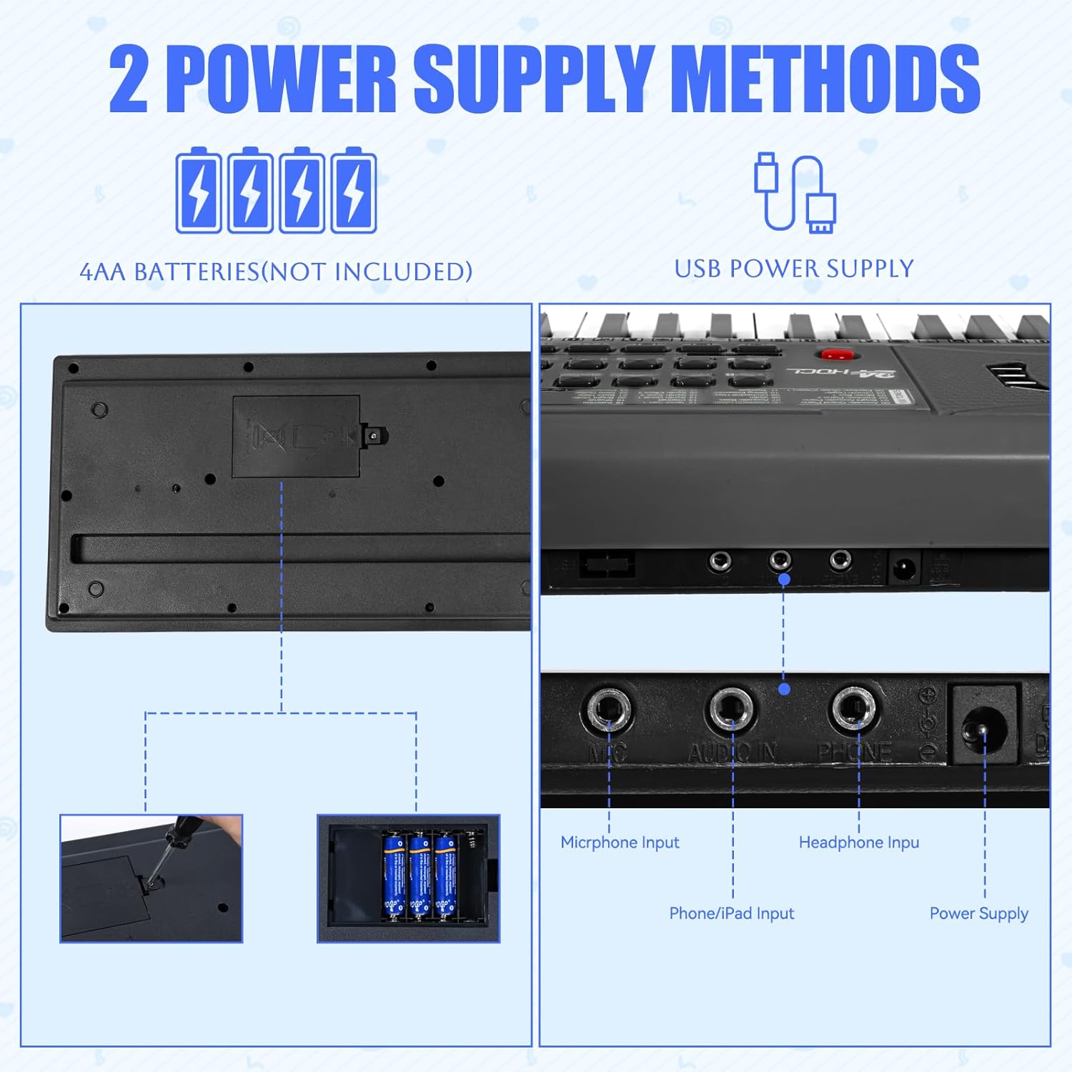 Piano Keyboard for Kids Beginner, 61 Key Digital Keyboard Piano Set with Headphone, Microphone, Music Sheet, Power Adapter, Piano Stand, Black