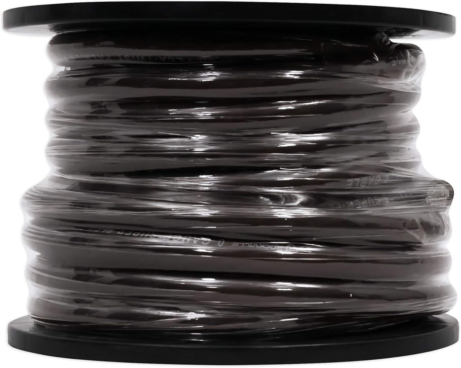 Rockville R0G50BLACK 0 Gauge 50 Ft Power and Ground Wire Cable, Flexible PVC Jacket, High-Strand Count, Durable Black Spool for Car Audio Amplifiers and Subwoofers