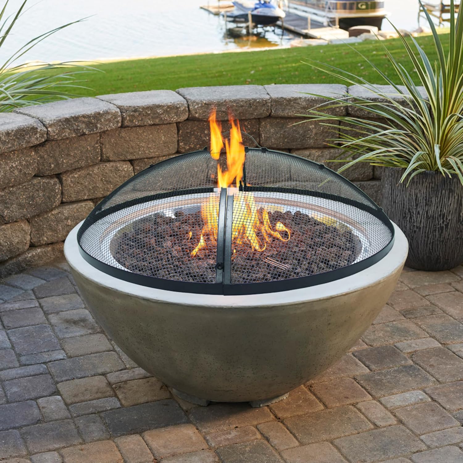 Heavy-Duty Metal 36 INCH Round Fire Pit Spark Screen Cover Mesh Screen Guard with Ring Handle for Outdoor Patio Backyard, Black