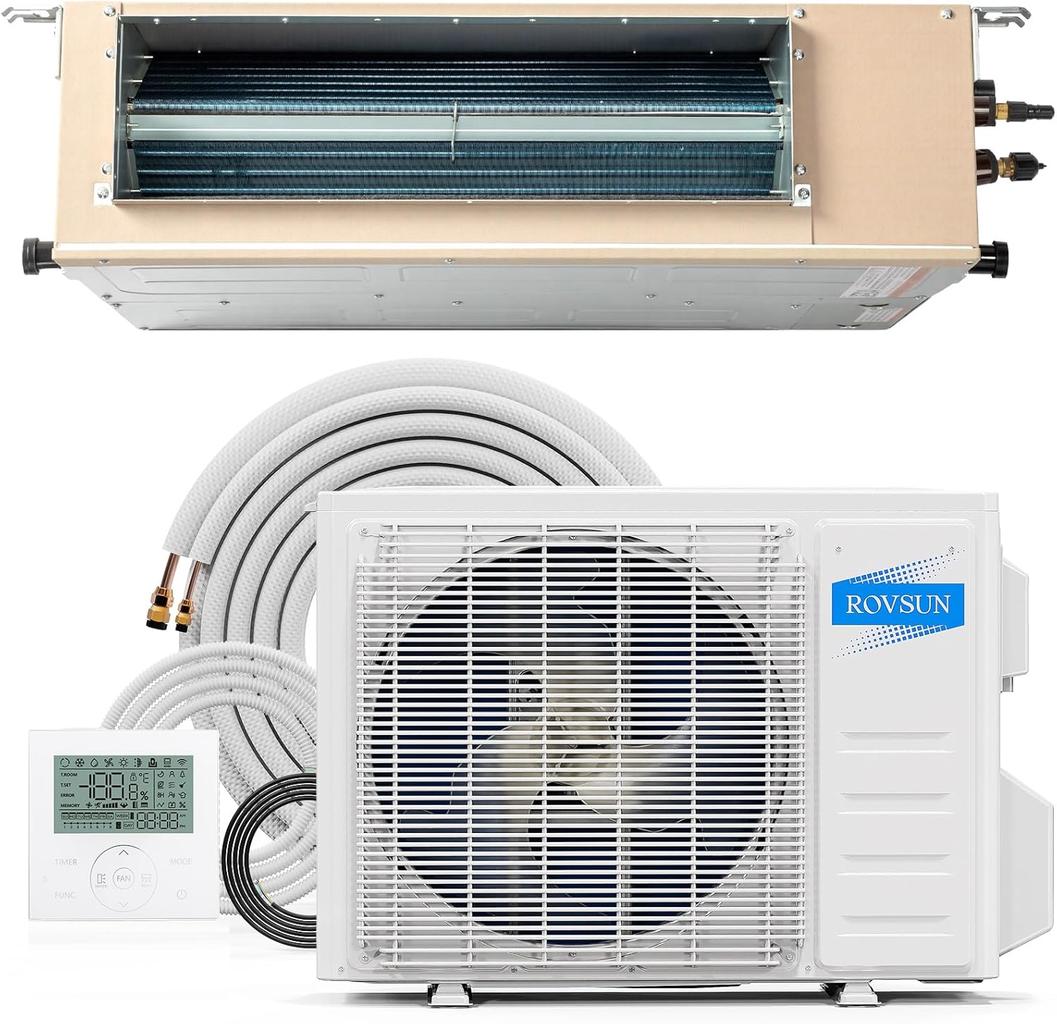 ROVSUN 12000 BTU Ducted Split Air Conditioner with Inverter & Wired Controller, 24 SEER2 Concealed Duct Mini Split AC/Heating System with Pre-Charged Condenser, Heat Pump & Installation Kit, 230V