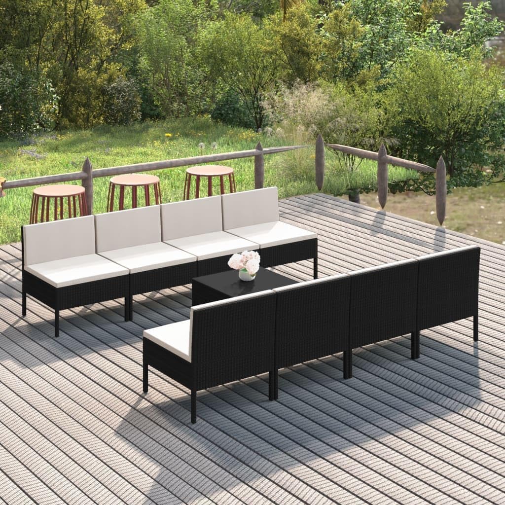 9 Piece Patio Lounge Set with Cushions Poly Rattan Black,AllWeather Patio Lounge Set with Comfortable Seating and Easy Maintenance Patio Furniture, Outdoor Furniture Sets
