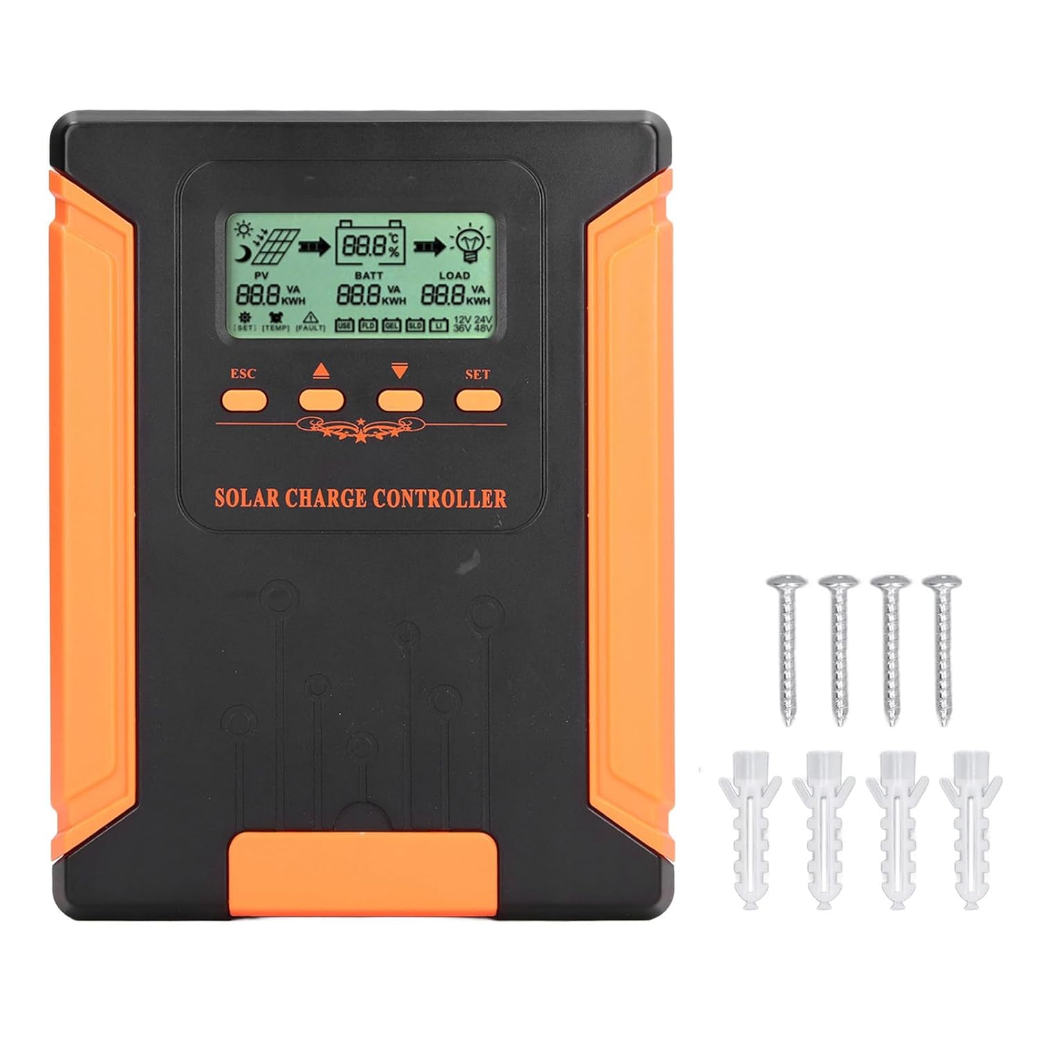 Walfront Solar Controller 180V Input MPPT Intelligent Regulator with LCD Display 12V 24V 36V 48V Auto Recognition (50A)