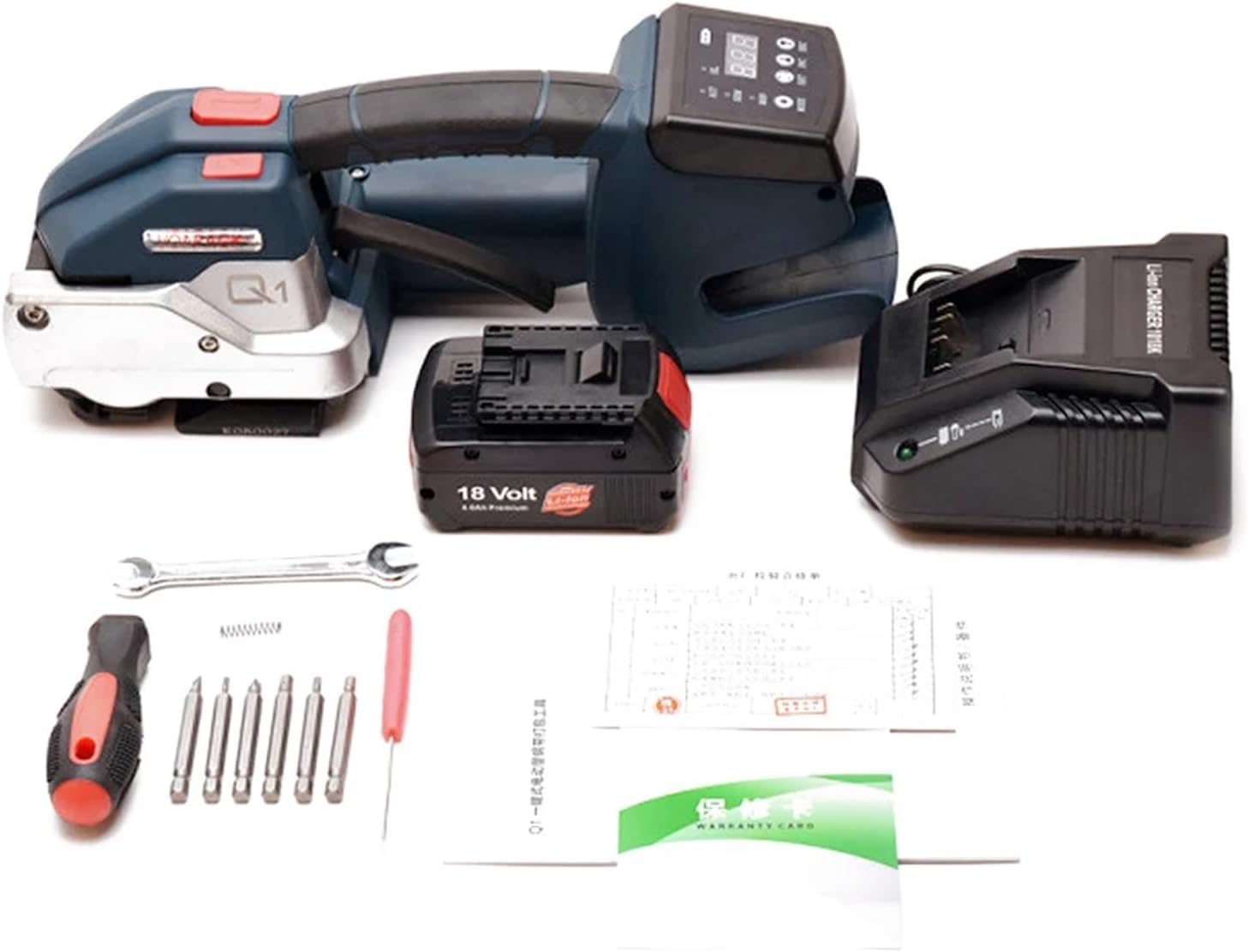 Q1 Full Automatic Electric Strapping Machine With 1 Battery Portable Digital Display Packing Tool For 10-16mm PET PP Belt with Efficiency(2 BATTERY)