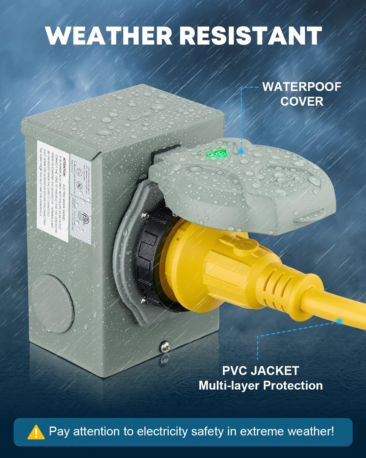 Kohree 25 Feet 30 Amp Generator Cord and Power Inlet Box Kit, 4 Prong NEMA L14-30P to L14-30R Generator Extension Cord, 30Amp Pre-Drilled Inlet Box with Cord Waterproof Combo Kit, 125/250V, ETL Listed