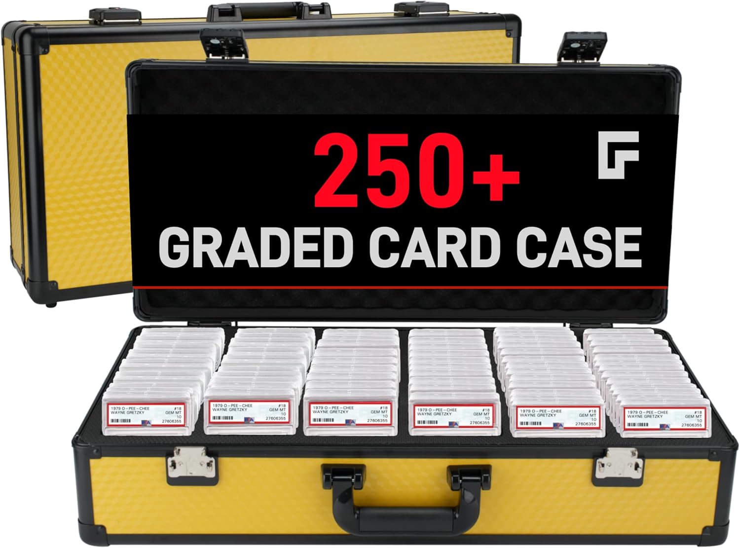 6 Row 250+ TSA Combination Lock Trading Deck Cases Graded Card Case Psa Graded Card Storage Box Psa Slab Case (Hexagonal prism, YELLOW)