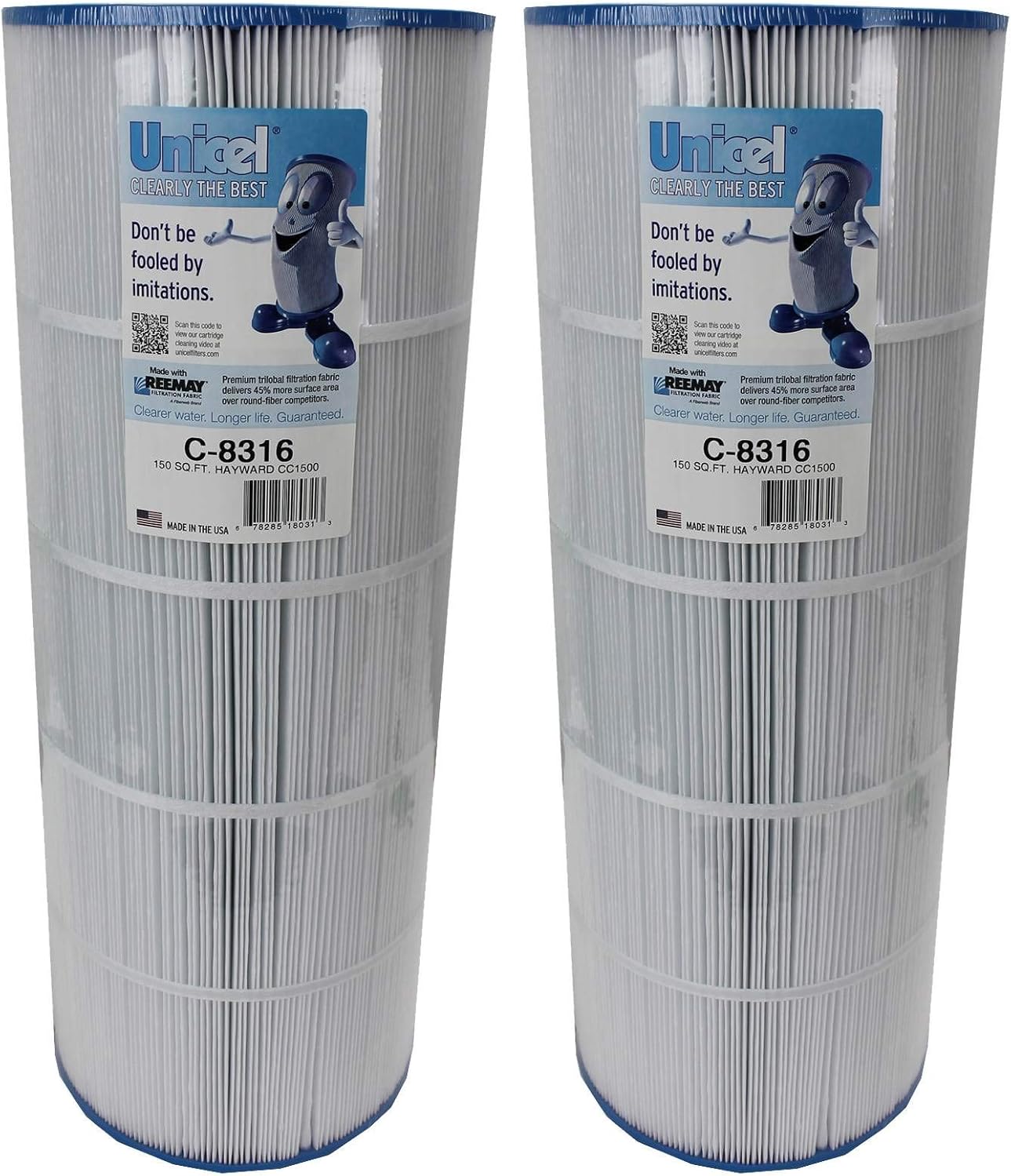 Unicel C-8316 150 Square Foot Media Replacement Pool Filter Cartridge with 215 Pleats, Compatible with Hayward Pool Products (2 Pack)