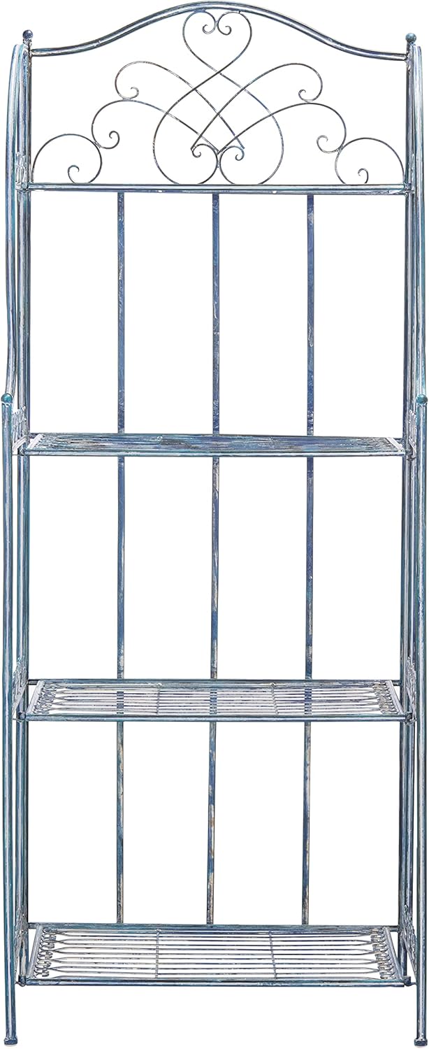 Safavieh PAT5014C Outdoor Collection Amaris Antique Blue Wrought Iron 4-Tier Bakers Rack