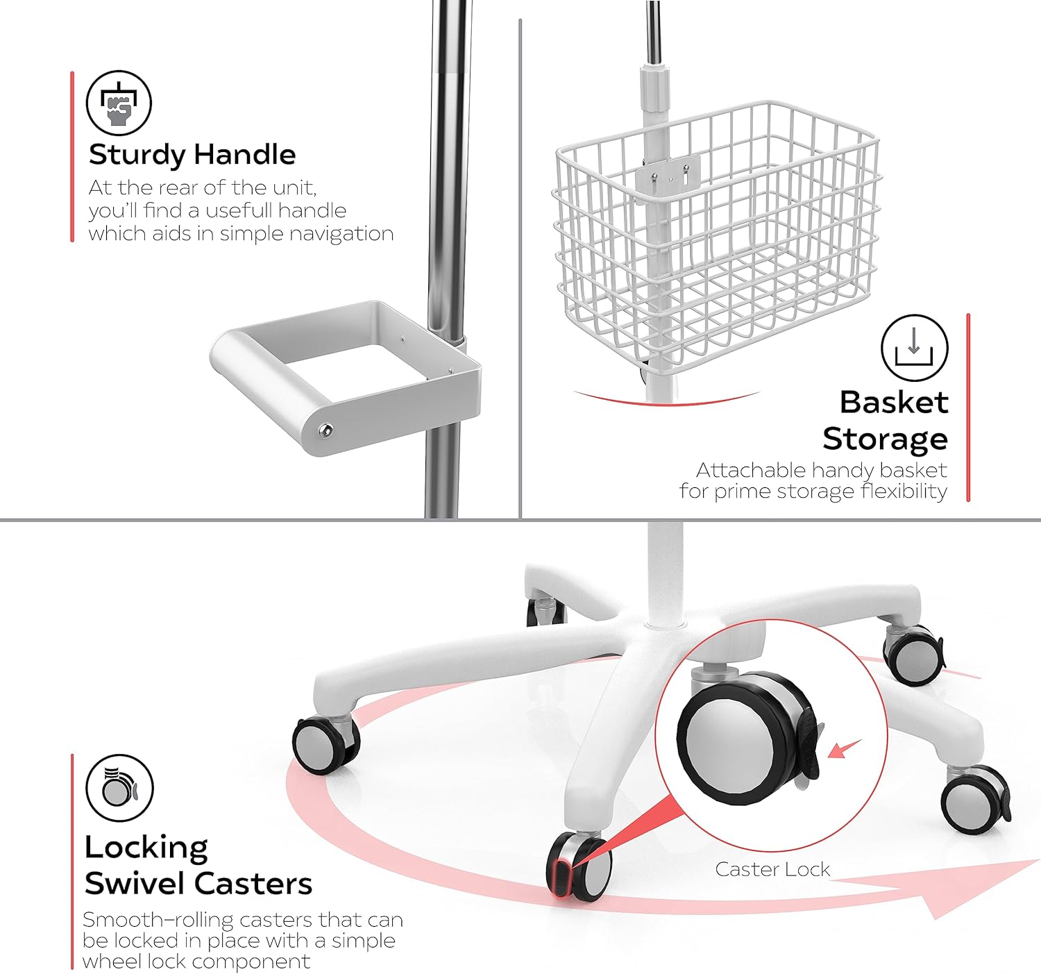 Medical Mobile Stand – CTA Heavy-Duty Medical Mobile Floor Stand & Accessories for iPad 7 – 9 Gen 10.2”, 12.9” Pro, 11”, Mini 5/6, Samsung A8 & Other 7-13-Inch Tablets - White (PAD-SHFSWAO)