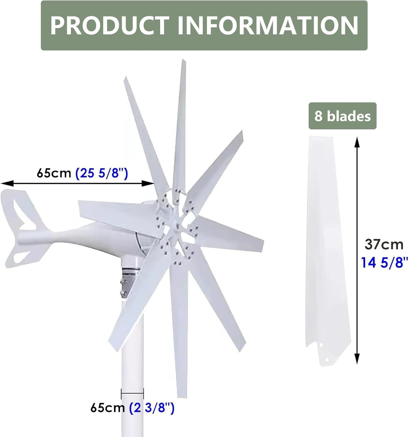 12000W Wind Turbine Generator Kit - 8-Blade Windmill for 12V, 24V, 48V Systems, Solar Wind Hybrid Controller, Ideal for Medium Household Use, Renewable Energy Solution