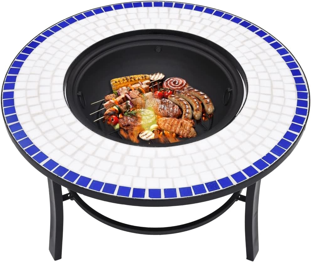 CHARMMA Mosaic Fire Pit Blue and White 26.8