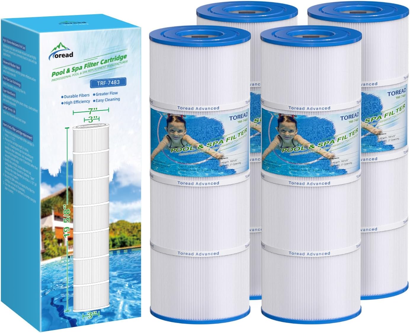 PA81 Pool Filter Replaces Hayward C580E, CX580XRE, Ultral-A3, Unicel C-7483, Hayward SwimClear C3020, C3025, C3030, Filbur FC-1225, FC-6425,4 X 81 sq. ft. Filter Cartridge,L x OD: 19 5/8