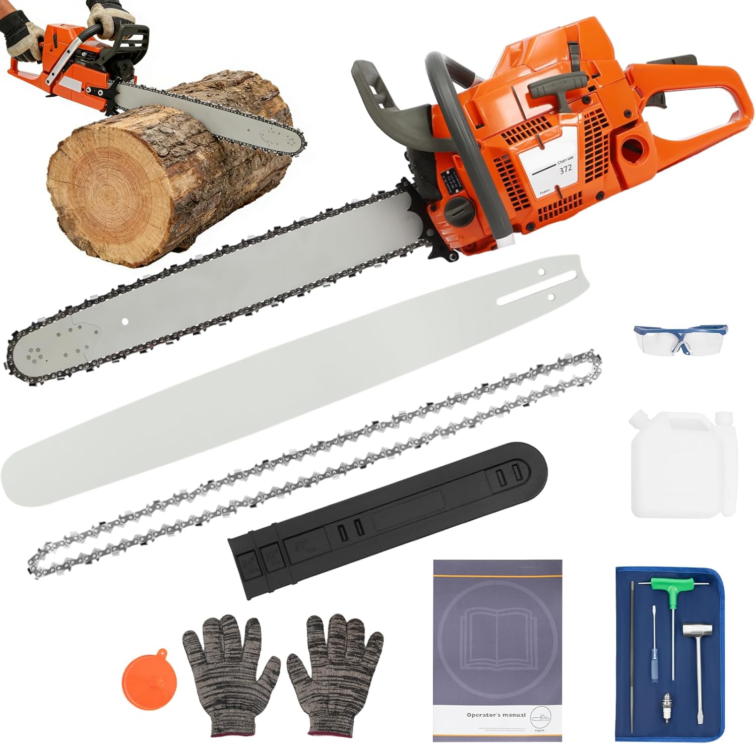 Gas Chainsaw 72CC Power Chain Saws Single Cylinder, Air-cooled, 2-Stroke Gas Powered 24