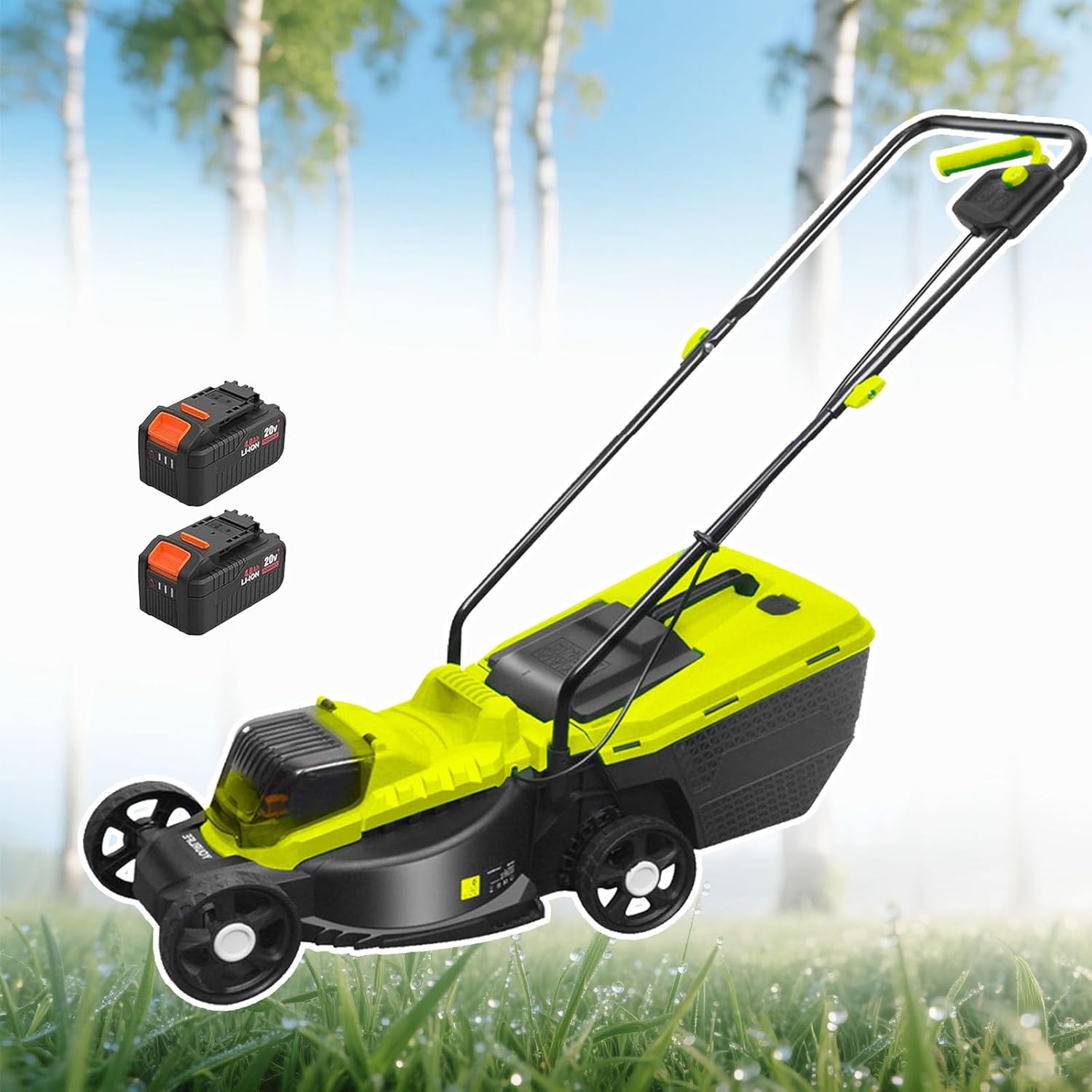 1600W Electric Lawnmower Lithium Battery 4.0Ah 40V 1600W for Yards, Cortadora De Pasto, Lawn Dethatcher with 3-Position Height Adjustment and 33cm Cutting Width, 50Min Runtime,Battery*2