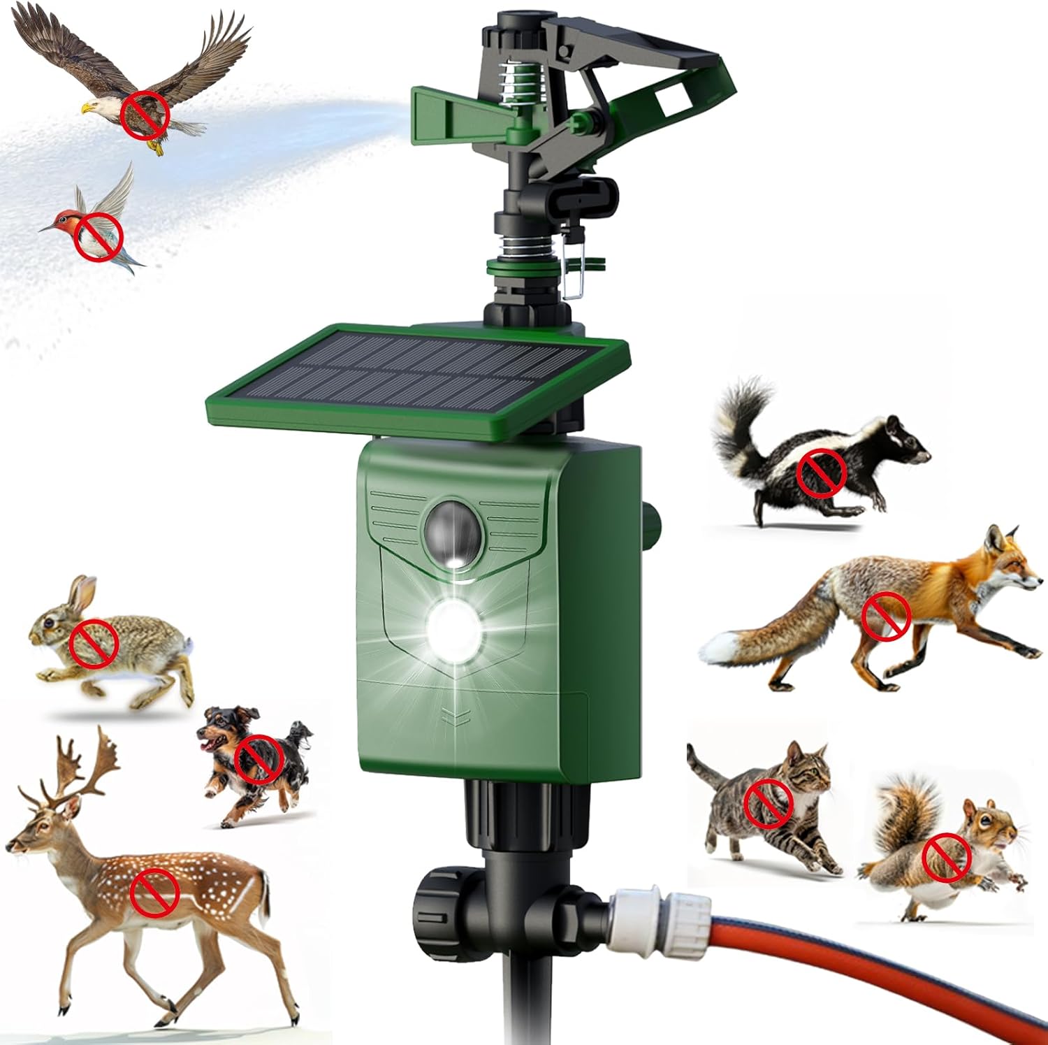 2025 Upgraded Solar Motion Activated Sprinklers for Animal Deterrent Cat Deer Repellent Devices, Motion Sensor Sprinkler with Flashing Light to Keep Rabbit Shunk Dog Raccoon Bird Out of Lawn Garden