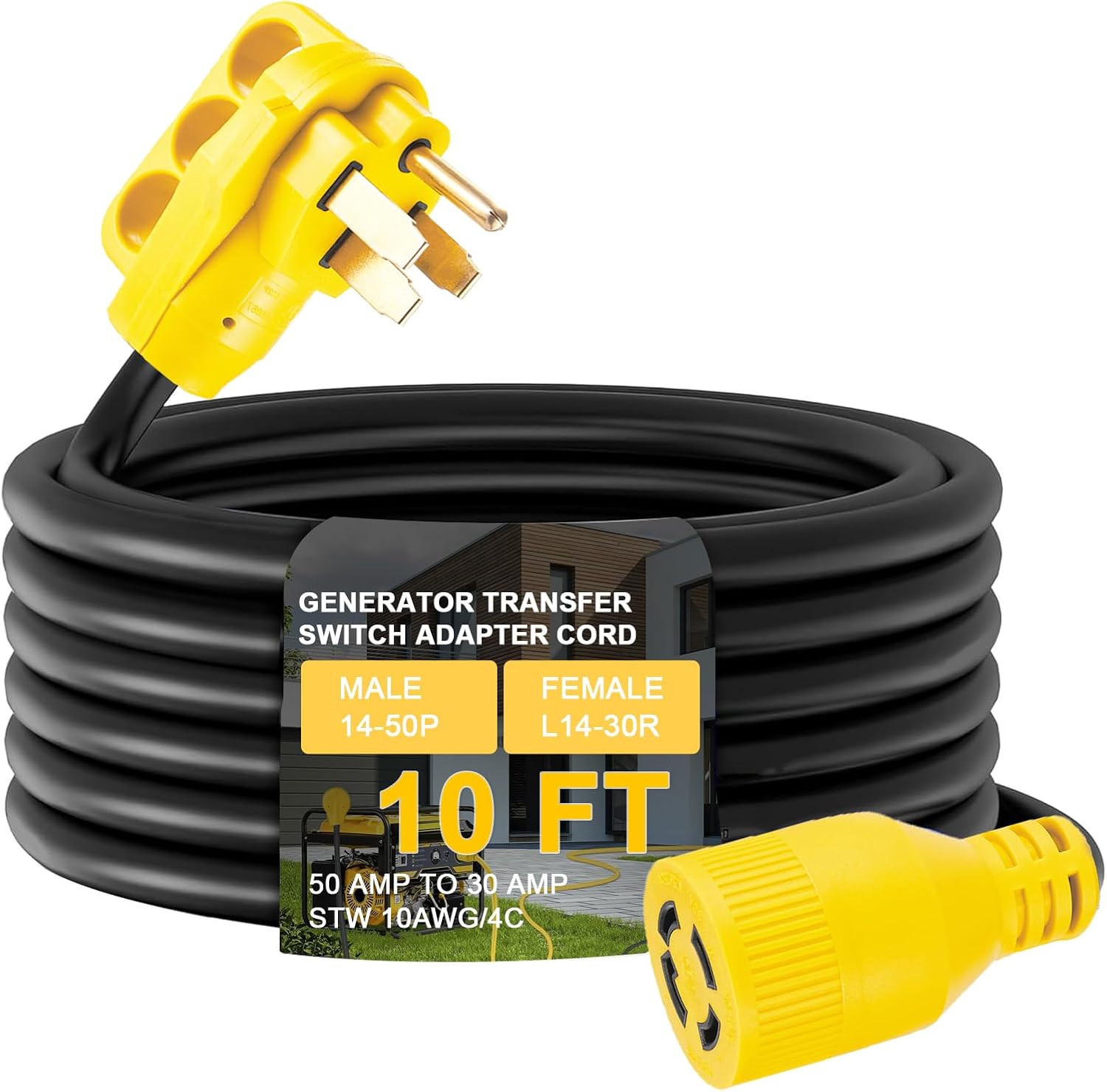 10 FT NEMA 14-50P to L14-30R Generator Transfer Switch Adapter Cord and Generator Adapter NEMA L14-30P to L14-20R