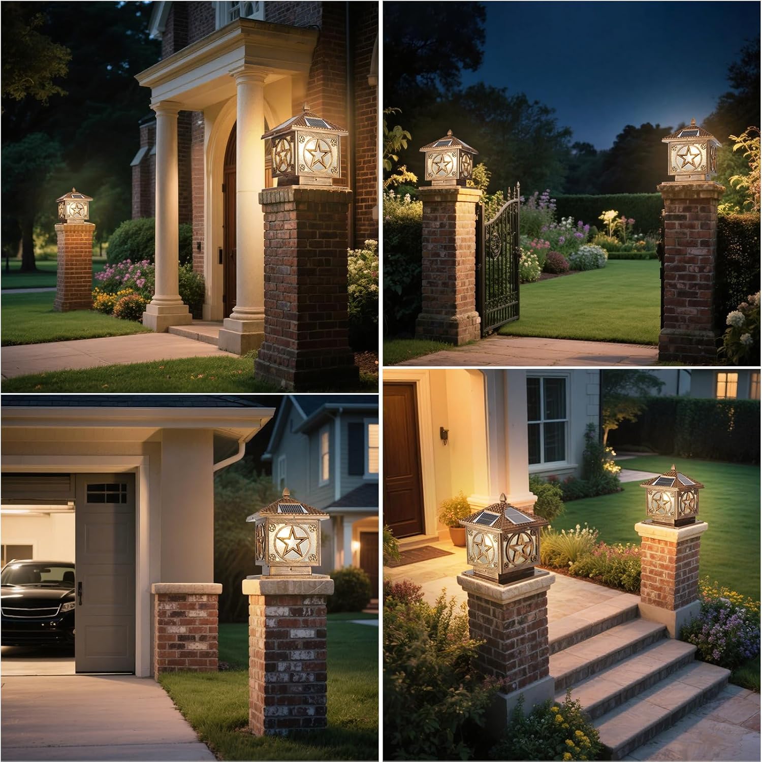 SLAWA Outdoor Solar Post Cap Light 9.8In Bronze Column Lights Square Waterproof Landscape Lighting with Remote Pillar Lamps Fence Deck Cap Light Solar Power Lantern Porch Mailbox Lawn Porch Fixture