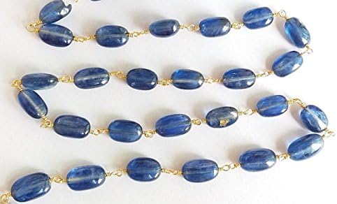 5 Feet Natural Kyanite Beaded Chain - Kyanite Smooth Oval 24k Gold Plated Wire Wrapped Chian - Graduation Size 4X6mm to 6X10mm