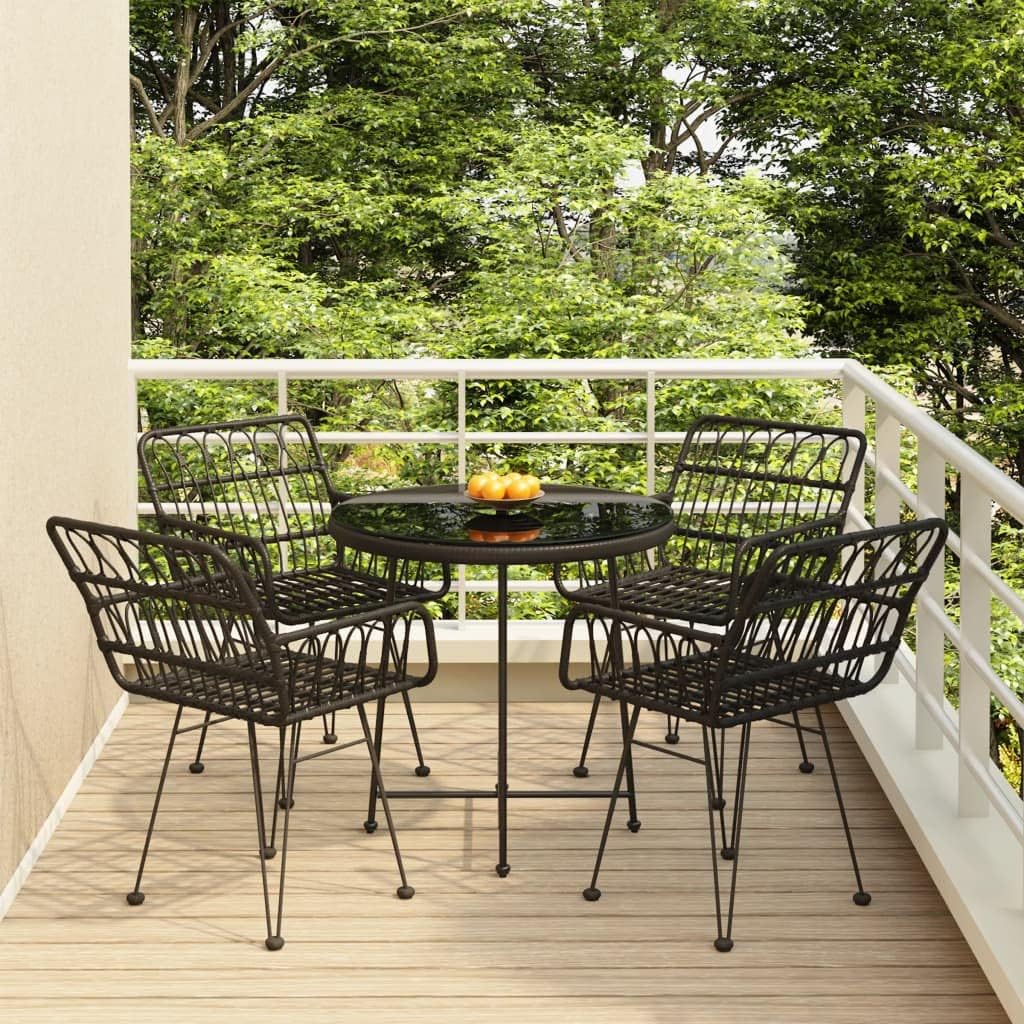 5 Piece Patio Dining Set Black Poly Rattan Garden Furniture