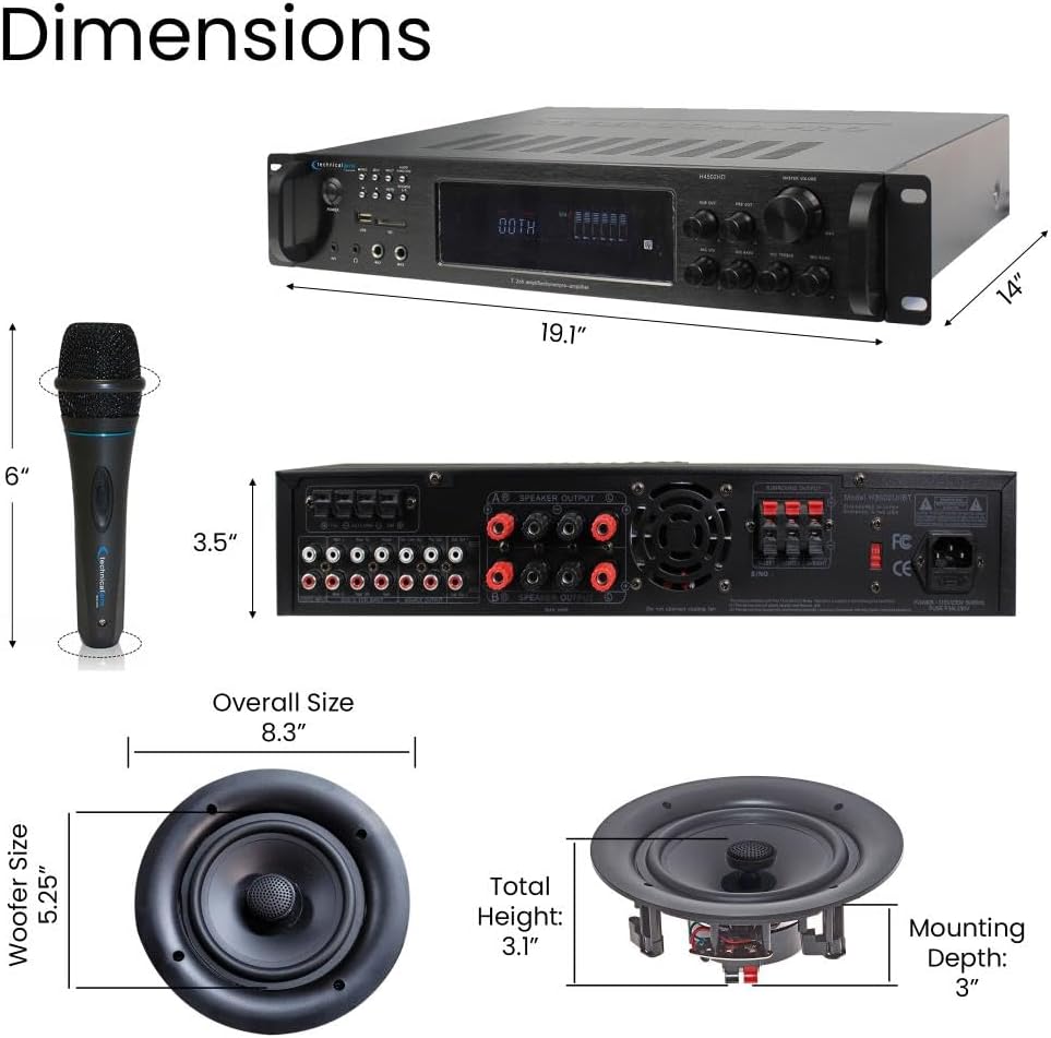 Vaiyer Home Audio System Kit - 7.2 Channel 3500 Watts Bluetooth Amplifier w/ 8 Qty of 5.25